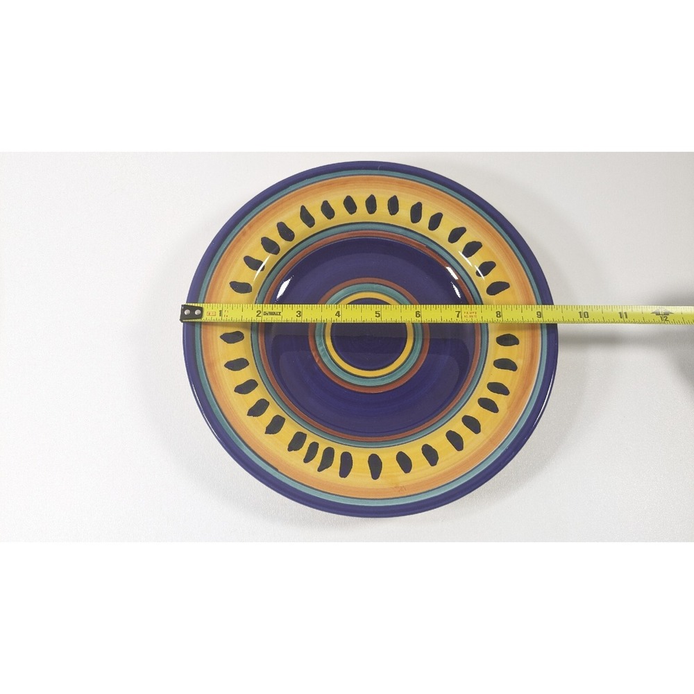Set of 4 Pier 1 ITALIAN SWIRL 9 1/2" Bowl Earthenware Hand Painted Yellow Navy - Picture 7 of 7